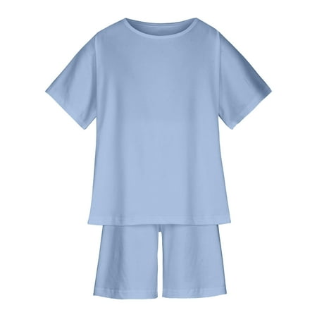 

Holloyiver Baby Clothes Baby Boys Girl Comfortable Solid Color Short Sleeve Cotton T-shirt Top Shorts Set Button-Up Shorts and Tee Playwear Set 3-14 years