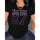 thumbnail image 1 of Women's California 27 Graphic Tee - Casual Crew Neck Short Sleeve T-Shirt, Stretchy Polyester Blend, White with Navy Blue & Red Number Print, Comfortable Summer Top for Casual Attire, Ladies T Shirts, 1 of 6