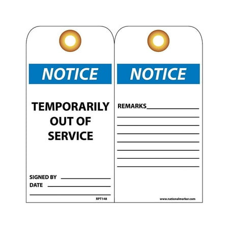 UPC: 0887481080901 | National Marker Accident Prevention Tags; Temporarily Out Of Service 6X3 .015 Mil Unrip Vinyl 25 Pk