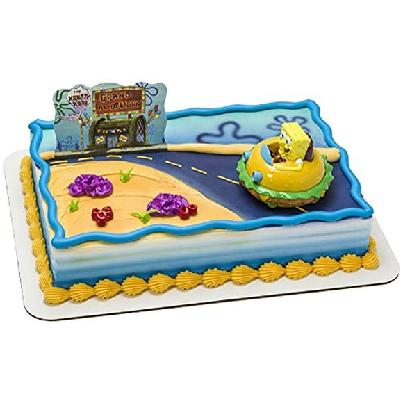 Decoset SpongeBob Pantalon Carré Krabby Patty Cake Topper, Fête d'Anniversaire de 2 Pièces avec la Figure de Voiture Roulante pour le Plaisir après la Fête, 3 "H x 4.25" W