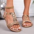 thumbnail image 2 of Rokment Vintage Boho Wedge Sandals for Women Bride Wedding Ethnic Retro Comfortable Casual Leather Open Toe Low Heel Elastic Ankle Strap Slingback Dress Sandals Beach Summer Gold Size 8, 2 of 6