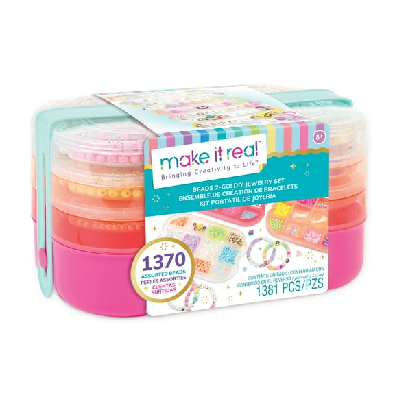 Make It Real Beads 2-Go! DIY Jewelry Set - Bento Style Travel Case, 1370 Beads, Child Ages 8 