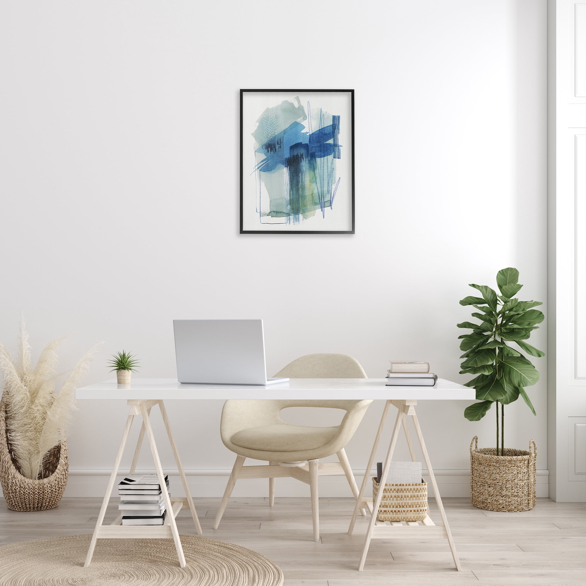 Stupell Industries Blue Scribbles Painting Abstract Painting Black Framed Art Print Wall Art, 24 x 30