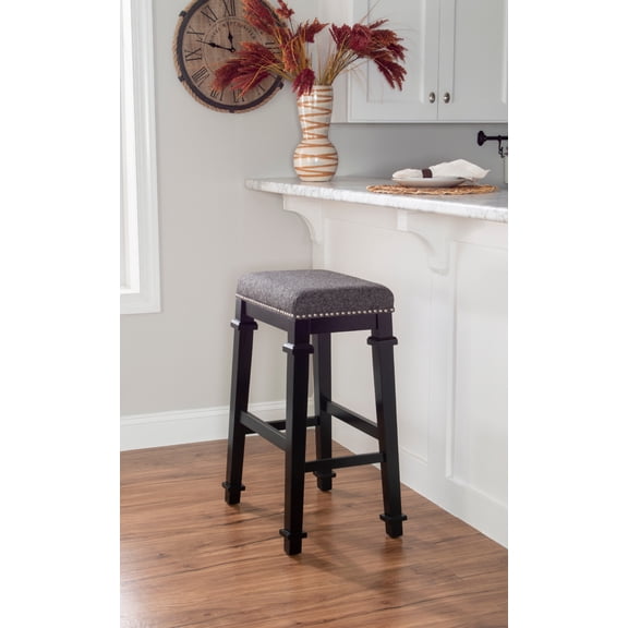 Linon Delimon 30" Backless Bar Stool, Black/Black and White Tweed