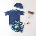 thumbnail image 2 of Kids Boys Chic Cartoon Animals Printed Rash Guard with Hat 3pcs Swimsuit Pool Party Swimwear Beach Bathing Suit (Octopus, 2T), 2 of 4