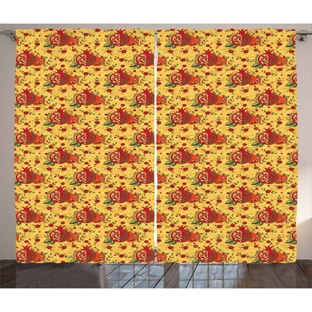 - Oriental Curtains 2 Panels Set, Middle East Religious Pattern Happy New Year in Hebrew Letters Apple Pomegranate, Window Drapes for Living Room Bedroom, 108W X 96L Inches, Multicolor, by Ambesonne