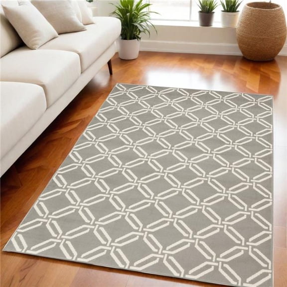 HomeRoots 550129 5 x 7 ft. Trellis Non Skid Rectangle Area Rug, Gray & Ivory