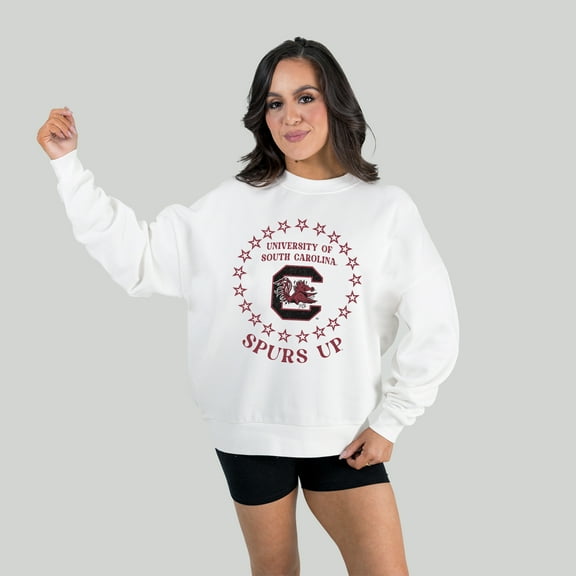 Women's Gameday Couture White South Carolina Gamecocks Stars Premium Fleece Drop Pullover Sweatshirt