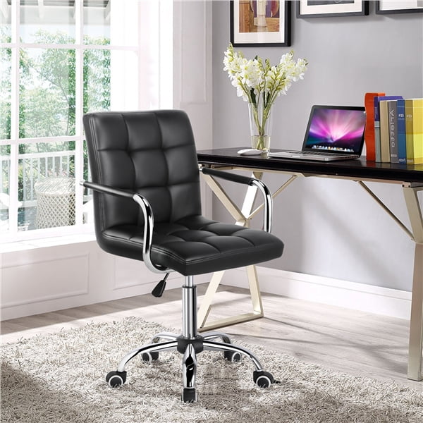 Topeakmart Height Adjustable Office Chair PU Leather Swivel Computer Desk Chair on Wheels Black