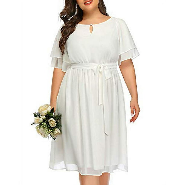 White Dress for Women Plus Size Chiffon Cocktail Short Wedding Birde Shower Ivory Semi-Formal Party Flowy Dresses Walmart.com