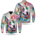 thumbnail image 3 of Hippie Bull Terrier Portrait Watercolor Tie-Dye Vintage Styles All Over Print 3D Baseball Jacket Bully Dog Lovers Gifts Idea Bomber Jacket Softball - 00014, 3 of 6
