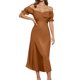 thumbnail image 1 of 2025 Vestido midi cruzado de satén con hombros descubiertos para mujer - Diseño fruncido para bodas/fiestas - Tejido elástico y ligero con opciones de tallas múltiples, 1 of 5