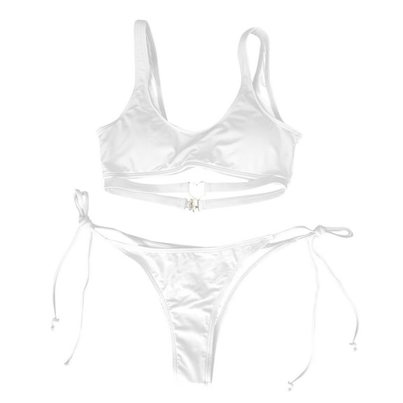 Herrnalise Womens String Swimsuits Two Piece Push-Up Padded Lace Up Square Neck Solid Bikini Tankinis White