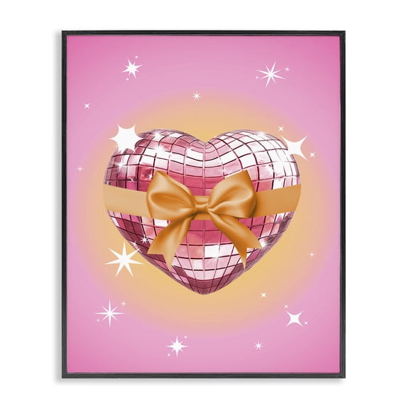 Stupell Industries Art Deco Heart Disco & Ribbon Black Framed Giclee Art, 11 x 14, by Susan Arnot