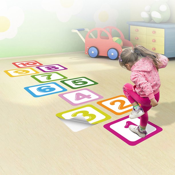 Gwong Decoración hogareña 10pcs / set pegatinas de piso autoadhesivo de dibujos animados Imprimir sin residuos Número de celosía juego Etiqueta engomada de la pared para la habitación de los niños Gwong 21077405