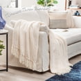 thumbnail image 6 of Chanasya Textured Knitted Super Soft Throw Blanket with Tassels Warm Cozy Lightweight Fluffy Woven Blanket for Bed Sofa Chair Couch Cover Living Bed Room Off White Throw Blanket (50x65 Inches) Cream, 6 of 10