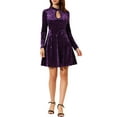 thumbnail image 2 of INSPIRE CHIC Women's Dress Velvet Choker Neck Long Sleeve High Waist A-Line Mini Dresses S Purple, 2 of 6