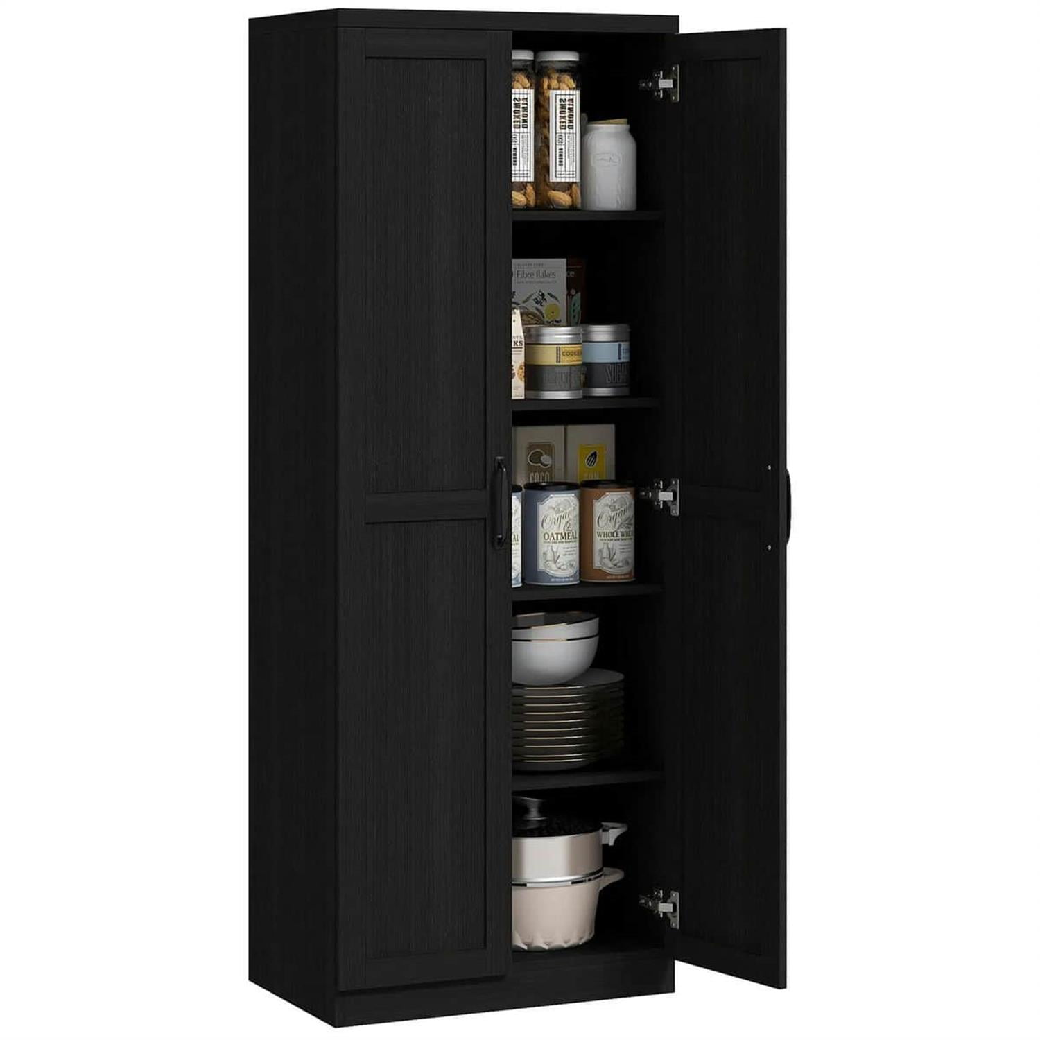 Demi Bonn 62" Large 2-Door Pantry Cabinet, Freestanding Storage Unit with 2 Adjustable Shelves for Dining Room, Spacious Kitchen Organization, Black