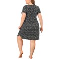 thumbnail image 3 of MODA NOVA Junior's Plus Nightgown Stretch Pattern Round Neck Sleep Dress Black 2X, 3 of 5