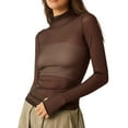 thumbnail image 2 of Women T-shirt, Long Sleeve Turtleneck Swiss Dots See-through Slim Fit Sheer Tops Clubwear, 2 of 7