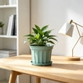 thumbnail image 2 of 9 Inch Flower Pot 1-Pack, Plastic Planter with Drainage Hole & Tray, Indoor Outdoor Plant Pot for House Plants, Garden, Patio, Office, Home Decor – Modern Decorative Plant Container (Green), 2 of 6