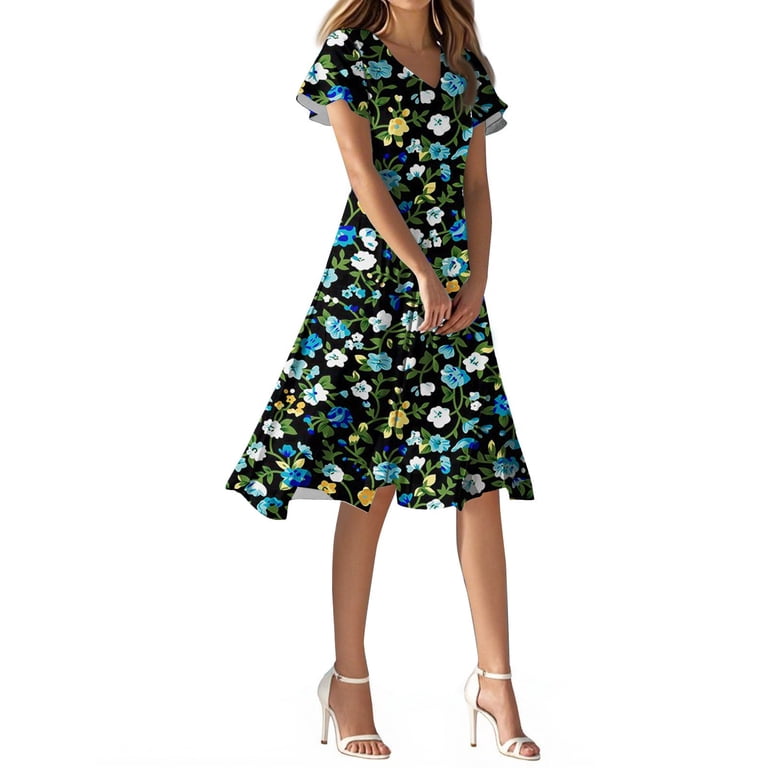 SAATLERI Wedding Guest Dresses for Women Date Night V Neck Bohemian Knee Length Plus Size Summer Dresses Floral Swing Short Sleeve Sundresses - Walmart.com SAATLERI Wedding Guest Dresses for Women Date Night V Neck Bohemian Knee Length Plus Size Summer Dresses Floral Swing Short Sleeve Sundresses - Walmart.com