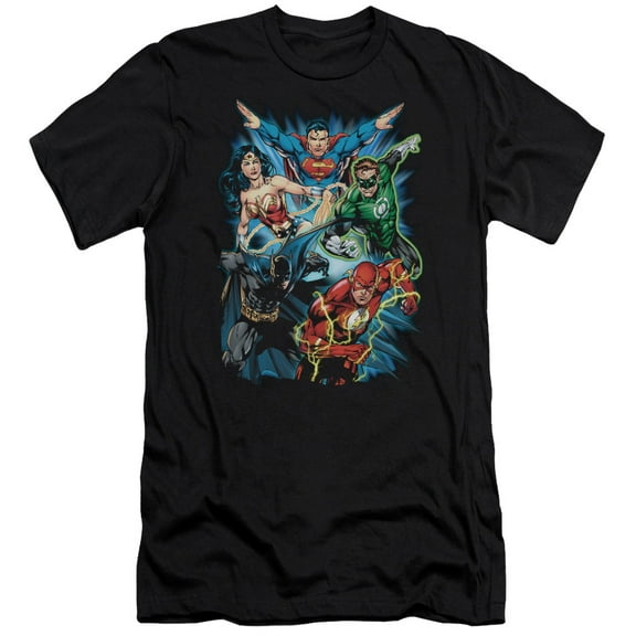 JLA Justice League Jl Assemble Premium Canvas Adult Slim Fit 30/1 T-Shirt Black