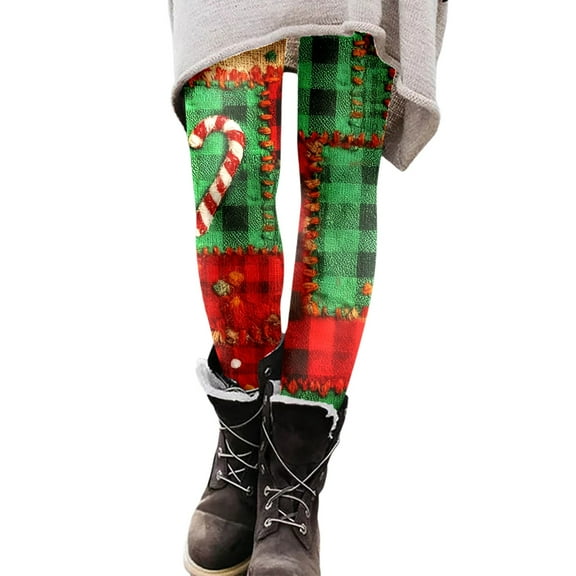 Fiaer Christmas Womens Leggings Trendy High Waisted Xmas Yoga Pants Plus Size Color Blocking Slim Fit Trousers Green1 XL