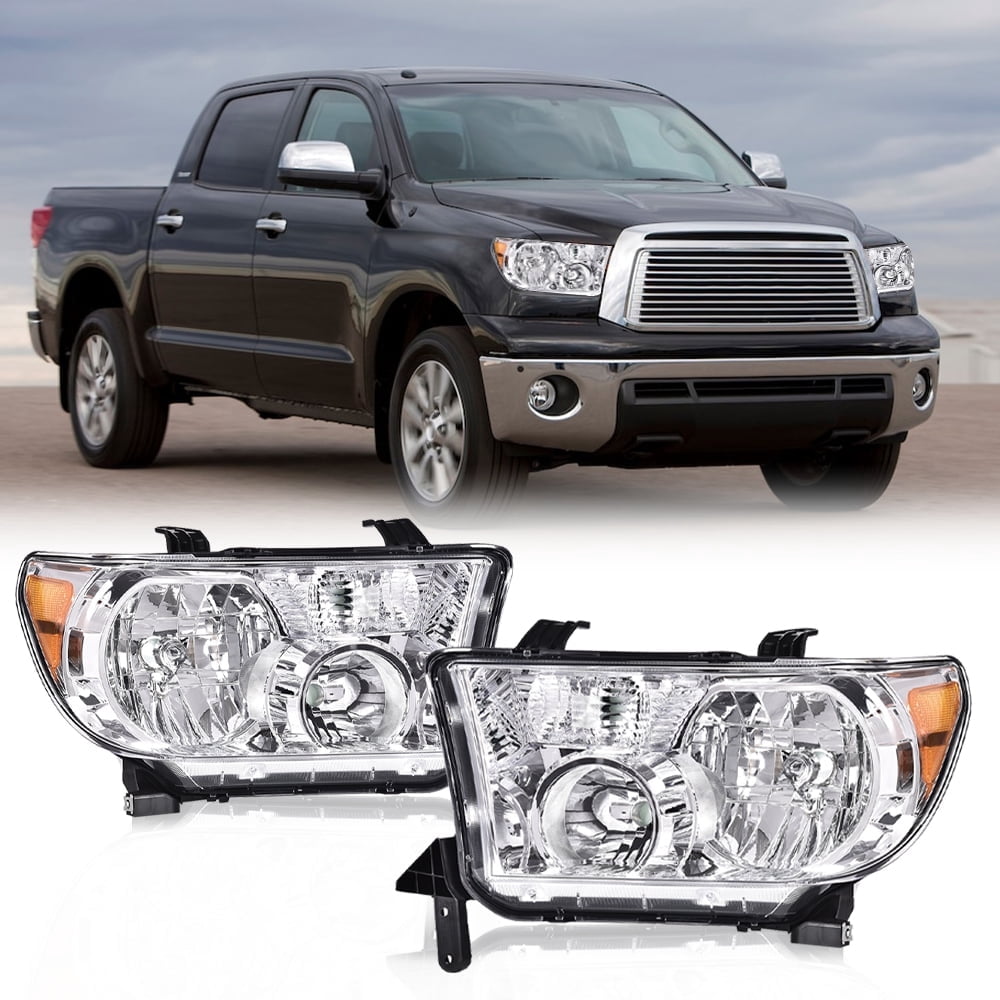 CROSSDESIGN Chrome Headlights Assembly Fit for Toyota Tundra 2007-2013/Sequoia 2008-2017