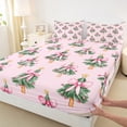 thumbnail image 3 of Homewish 4-Piece King Sheet Set, Xmas Bowknot Green Pink Bedding, 3 of 7