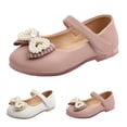 thumbnail image 6 of GiLiling Girls' Mary Jane Flats, Pearl Bow Toe Hook-and-Loop Strap, TPR Non-Slip Sole PU Leather Flats School Parties Weddings Footwear (Pink, 18-24 Months), 6 of 9