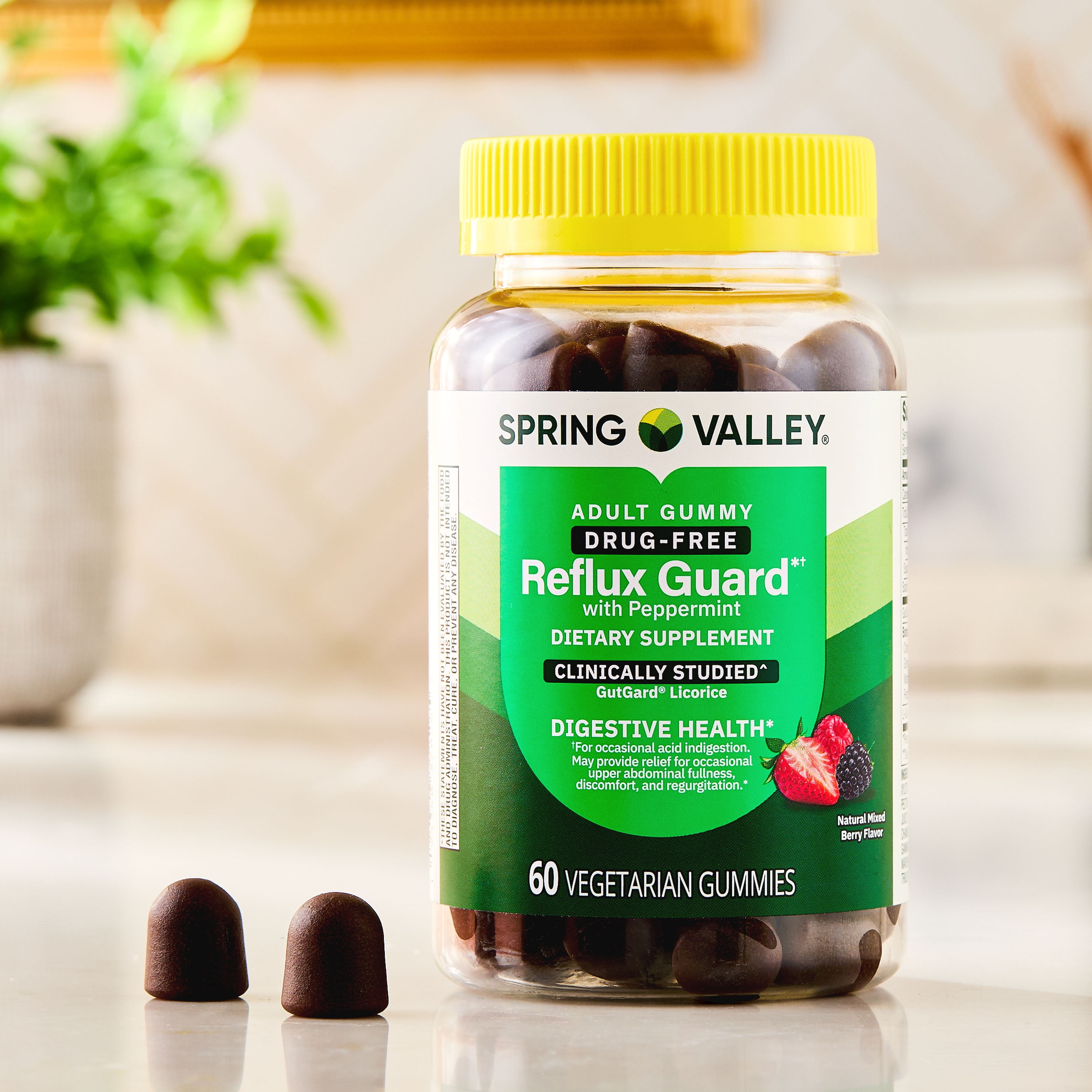 Spring Valley Reflux Guard with Peppermint, Natural Mixed Berry Flavor, 60 Vegetarian Gummies
