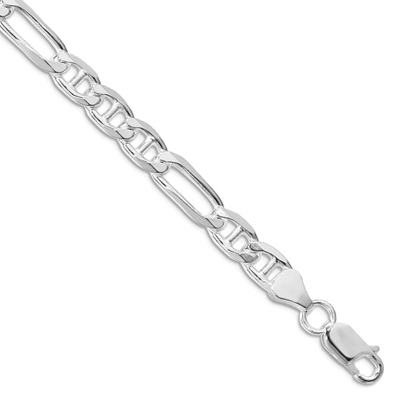 925 Sterling Silver Rhodium Plated 6.5mm Figaro Nautical Ship Mariner Anchor Chain Bracelet 9 Inch Link Bracelet for Wom
