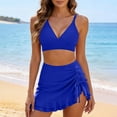thumbnail image 6 of Fmbrln Bikini Sets for Women with Skirts 2 Piece Swimsuits Fashion V Neck Adjustable Strap Side Drawstring Ruffle Hem Solid Bathing Suits, 6 of 9