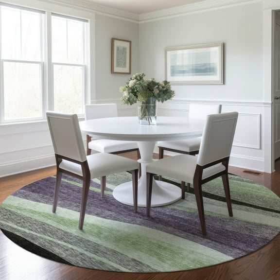 Addison Rugs Chantille Indoor/Outdoor Transitional Swirls Purple Washable Round Rug, 8' x 8'