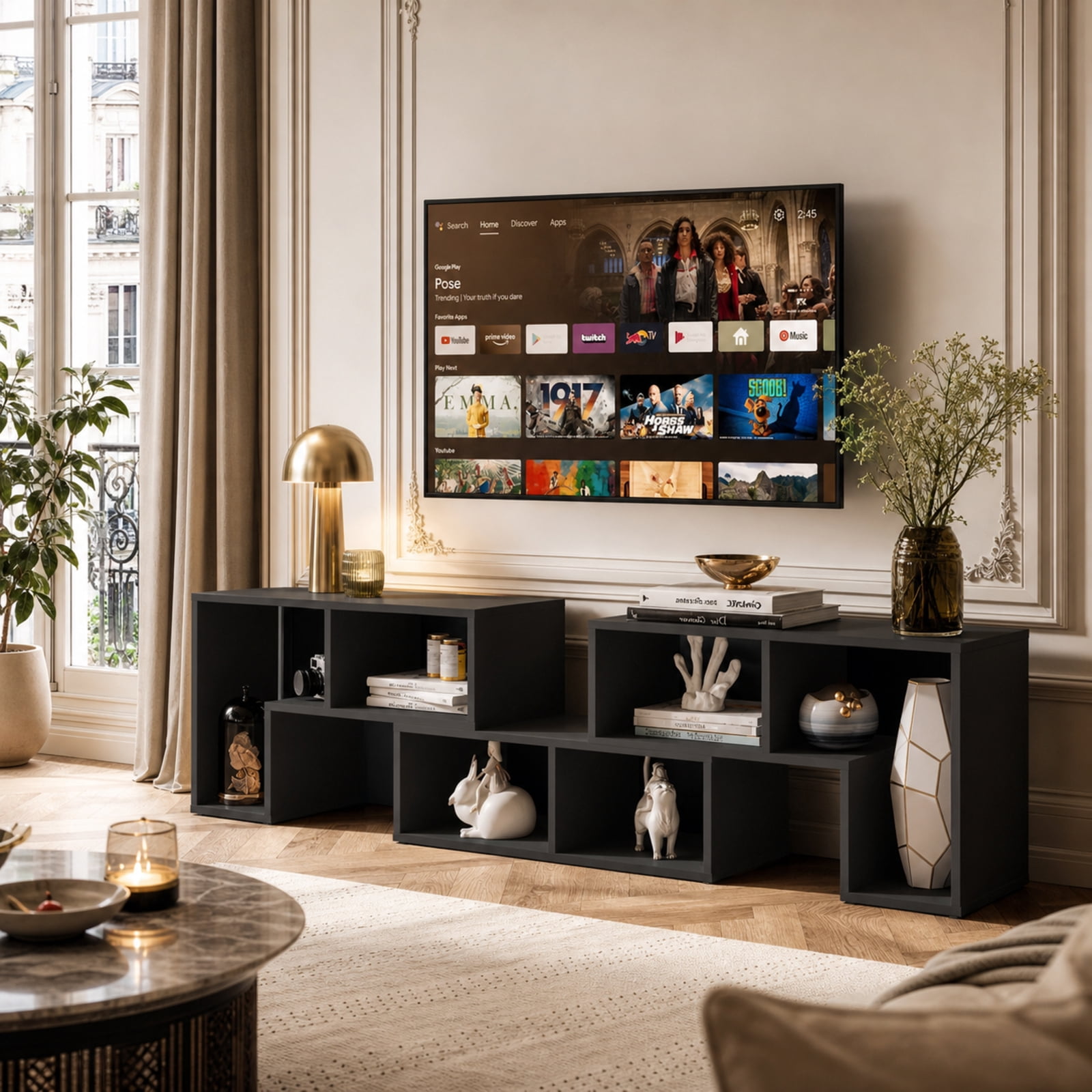 Furnibear 3 Pieces Adjustable TV Stand for TVs up to 65 Inch with Shelves for Living Room Bedroom Media Console Entertainment Center, Black