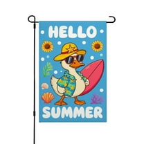 AMHNF Hello Summer Duck with Surfboard Linen Garden Flag for Spring Summer Home Outdoor Garden Yard Door Decor 12x18 inch