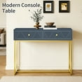 thumbnail image 3 of CATLK 38" Console Table with Stripe Design Drawers - Narrow Entryway Table, Wood Sofa Table with Gold Metal Legs for Living Room & Hallway, Grey, 3 of 9