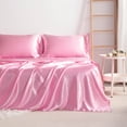 thumbnail image 6 of Luxury Satin King Sheet Set, Pink 4-Piece, Silky Deep Pocket Fitted Sheet for Hair and Skin, 6 of 8