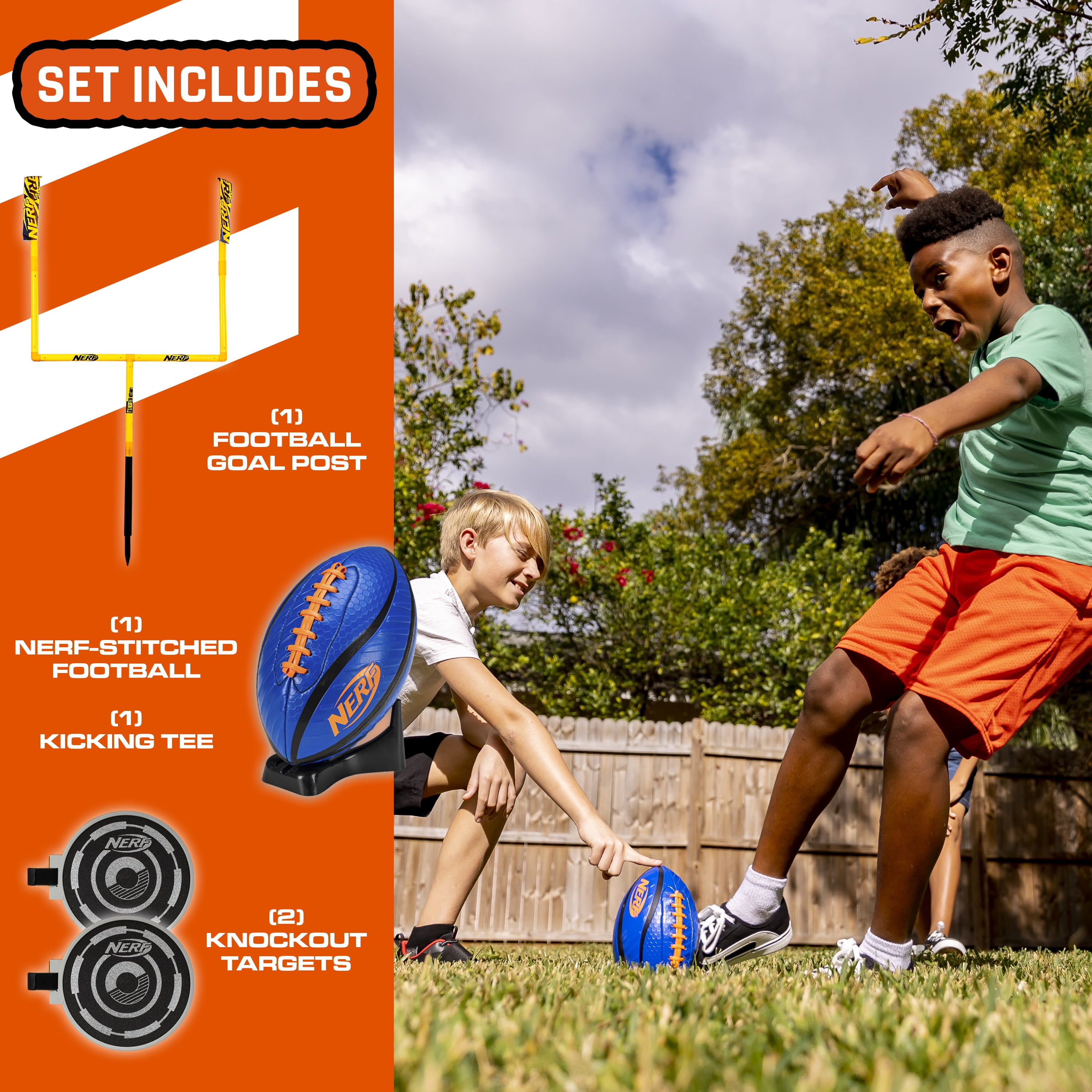 Nerf Punt and Pass Football Goal Post Set - Complete All In One Set - Included Removeable Knockout Targets