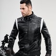 thumbnail image 5 of Men's color block PU leather jacket youth motorcycle jacket street wear stand-up collar design, 5 of 7
