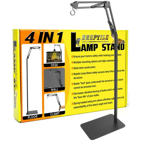 4-in-1 Multi-Function Reptile Light Stand | Fully Adjustable 72" Height & Swing Arm Holder for Terrarium Heating Lamps