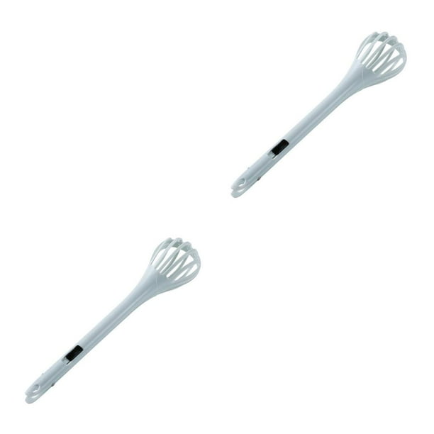 Naiovety Batidor de huevos multifuncional Manual Mango largo Batidor de cocina Pinzas para alimentos Mezcla resistente al calor Mezclador Blanco 2piezas