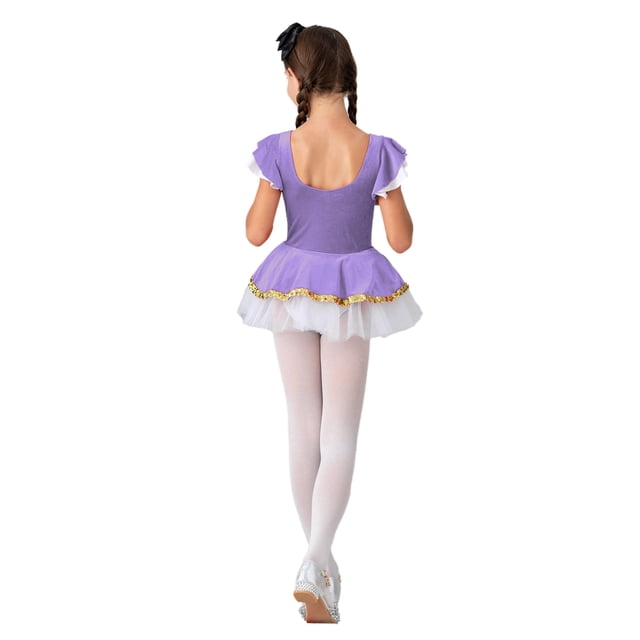 MSemis Robe de Danse Ballet pour Filles Justaucorps Fée Princesse Jupe Tutu Tenue de Fête Costume de Cirque Violet 14