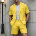 thumbnail image 2 of IWRICH Men's Short Sleeve Suit Sets Plain Formal Blazer Jacket and Shorts Wedding Party Business Casual Attire Yellow XL, 2 of 7