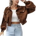 thumbnail image 2 of Tejiojio Clearance Women's Corduroy Long Sleeve Lantern Sleeve Lapel Single Breasted Pockets Short Coat, 2 of 9