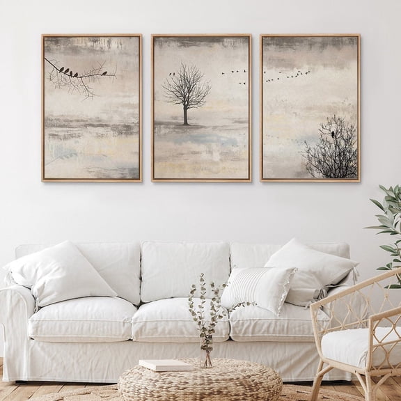 UNFFRAMED Wall Art Set Of 3 Birds In Tree Silhouette Rustic Landscape Prints Minimalist Vintage Art Modern Farmhouse Wall Decor Set 3 Prints 8x12
