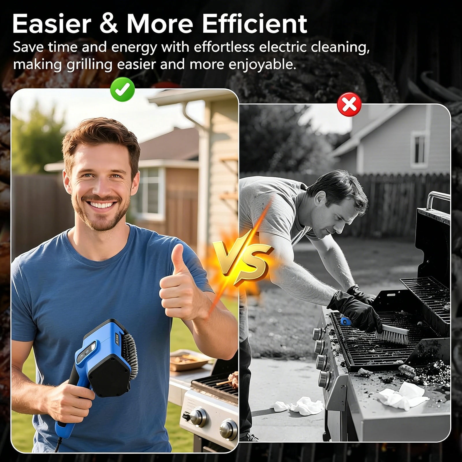 ZOURIH Electric Grill Brush,Cordless Rechargeable BBQ Grill Cleaner with Stainless Steel Rotary Brush Head,Scraper and LED Display,Shed-Resistant Bristle for Camping,Patio and Barbecue Grates,Yellow