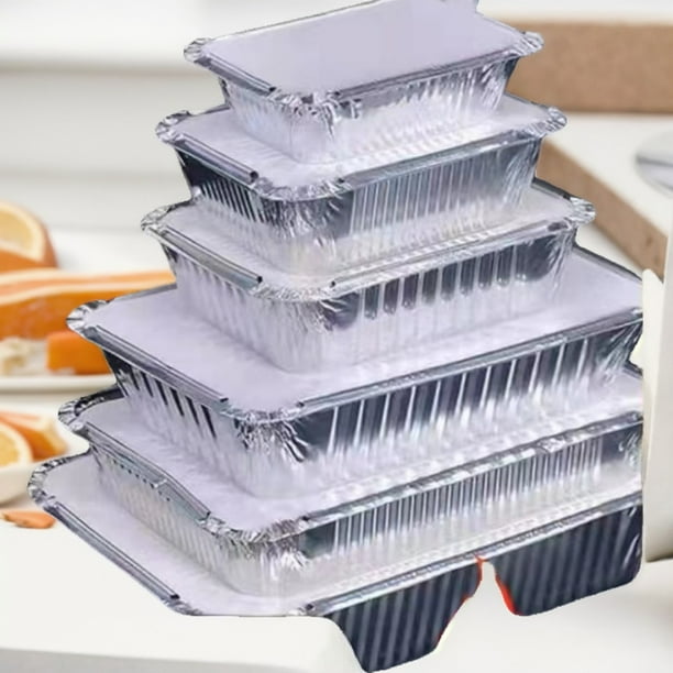 Caja de embalaje, caja de papel de aluminio para barbacoa, bandeja rectangular de papel de aluminio con tapa, recipiente desechable de papel de aluminio, lonchera de papel de aluminio grueso