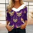 thumbnail image 1 of UPPADA 3/4 Femmes T-Shirts à Manches Mardi Gras Yall T-Shirts à Imprimé Floral Col Rond Blouse à devant Plissé Hauts d'Été Décontractés Chandail à Enfiler Haut Mode Fête Défilé Hauts pour Femmes Hauts à Manches 3/4 Économie, 1 of 5